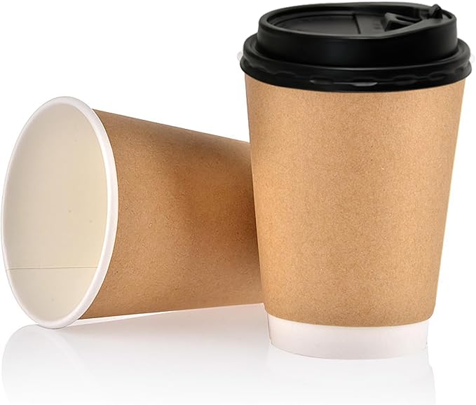 Disposable Coffee Paper Cups Of 12oz With lids, Double Wall Insulated Hot To go Cups With Lids, Hot Coffee Cups With Lids For Coffee Supplies, Daily Usage Or Any events