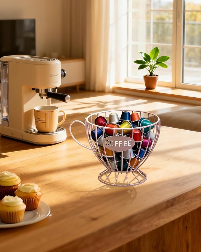 Coffee Pod Holder Large Capacity Coffee Pod Storage Metal Kitchen Countertop Organizer for Home Office Pink