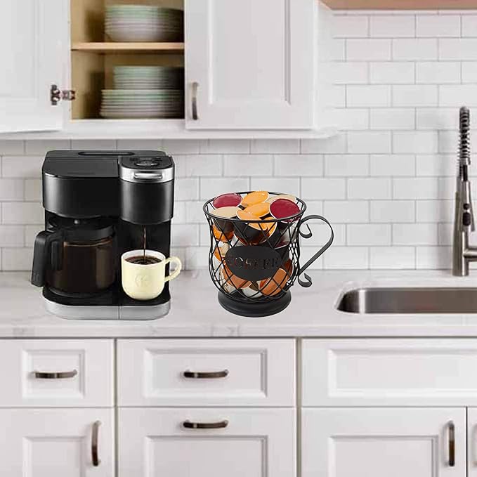 Coffee Pod Holder Mug Shape Multi Use K Cup Holder Coffee Station organizer Storage Wire Basket Food Storage for Counter Coffee Bar Black