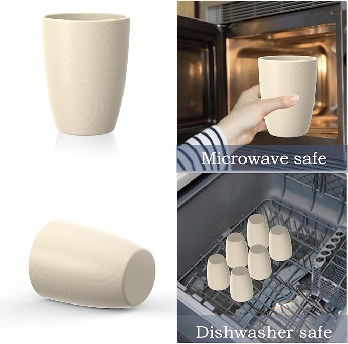 Homienly Wheat Straw Cups, Drinking Glasses Set of 6, 16 OZ Cups for Kitchen, Kids, Camping, Party, Unbreakable Microwave and Dishwasher Safe Water Tumblers, Stackable Plastic Cups-Beige