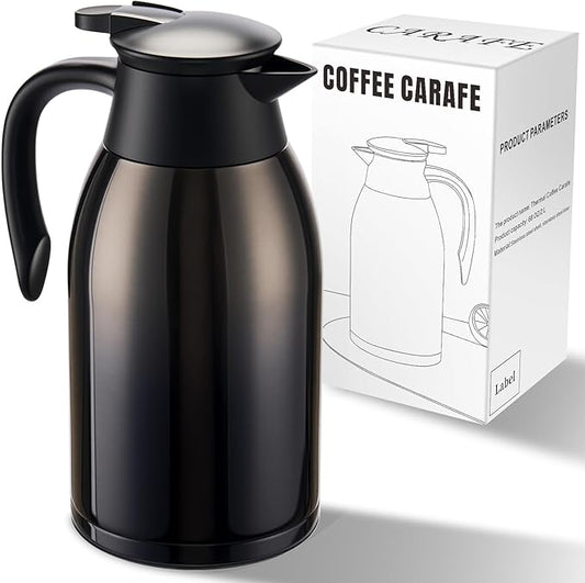 PARACITY 68oz Thermal Coffee Carafe Stainless Steel, Coffee Carafes for Keeping Hot, Double Walled Vacuum Insulated Coffee Urn for Coffee & Tea, Home & Office(Black)