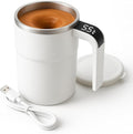 Electric Coffee Mug with a Built-in LCD Thermometer, Rechargeable Automatic Magnetic Self Stirring Coffee Mug, for Brewing Coffee, Milk, Cocoa, Portable Travel Mug for Office Home, 380ml (White)