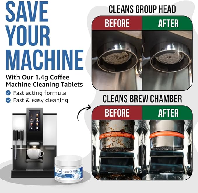 Caffenu Espresso Machine Cleaning Tablets 100 Count used every 100 cups. Automatic, Superautomatic & Bean to Cup. Use with Descaling