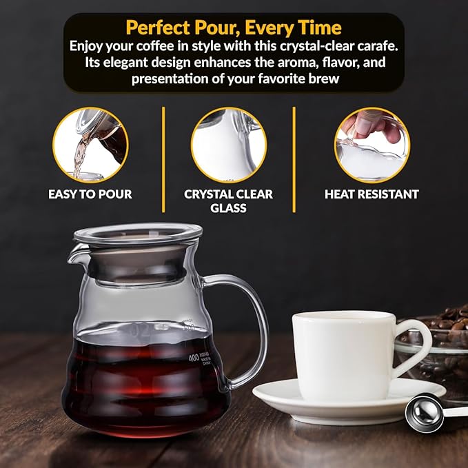 CASA BRAVA Glass Pour Over Coffee Maker Set – 28oz (850ml) Heat-Resistant Carafe with Stainless Steel Reusable Dripper, Bamboo Stand & Measuring Spoon – Plastic-Free Drip Coffee Brewer