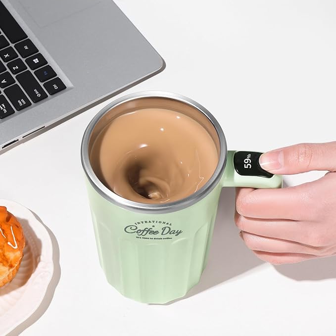 Self Stirring Mug,Self Stirring Coffee Mug,Suitable for Coffee, Milk, Cocoa and Other Beverages,Insulated bottle (Matcha Green-temperature, 12 Ounces)