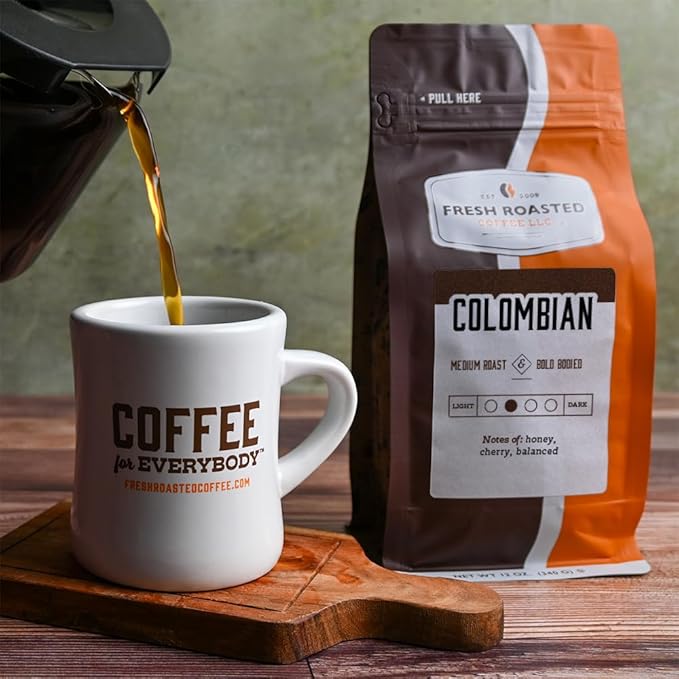 Fresh Roasted Coffee,100% Colombian, 12 oz, Medium Roast, Kosher, Ground