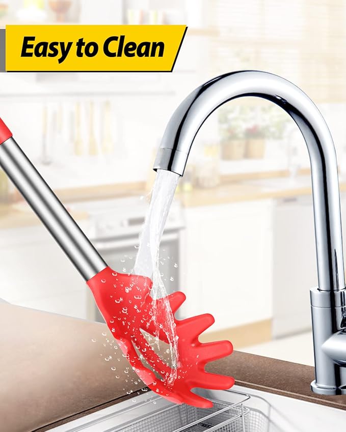 Pack of 2 Silicone Pasta Fork, Kitchen Heat Resistant Noodle Spoon Server, BPA Free Spaghetti Strainer, Best Cooking Tools (BLACK-RED)