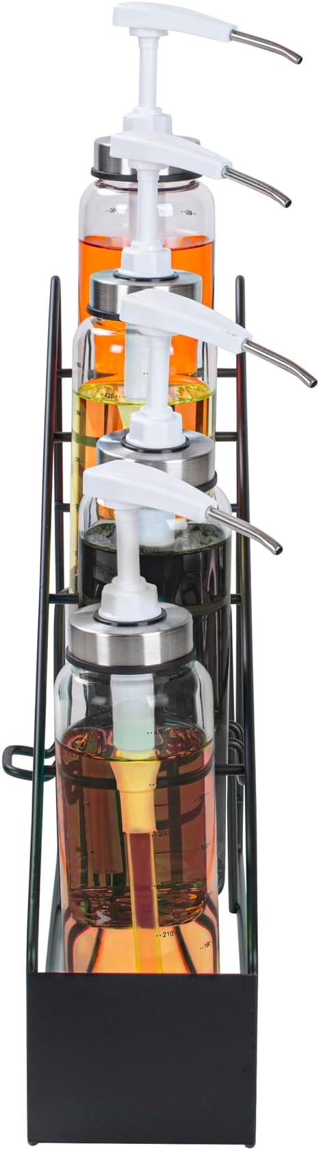 Restaurantware Restpresso 14 x 4 x 12 Inch Coffee Syrup Rack 1 4-Tier Syrup Holder - Wire Design Compact Black Iron Syrup Stand For Retail Displays Coffee Or Liquors