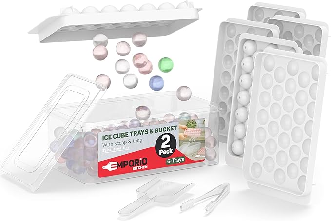 Round Ice Cube Tray Set Pack of 2, BPA-Free Stackable Trays with Lid & Tongs, 33 Ice Balls Per Tray for Whiskey, Drinks, and Cocktails, Quick Release Round Ice Cube Mold, White