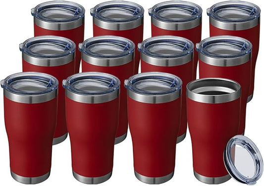 HASLE OUTFITTERS 20 oz Tumbler Bulk, Stainless Steel Tumblers with Lid, Vacuum Insulated Tumbler, Double Wall Powder Coated Cup, coffee mugs, Wine Red, 12 Pack