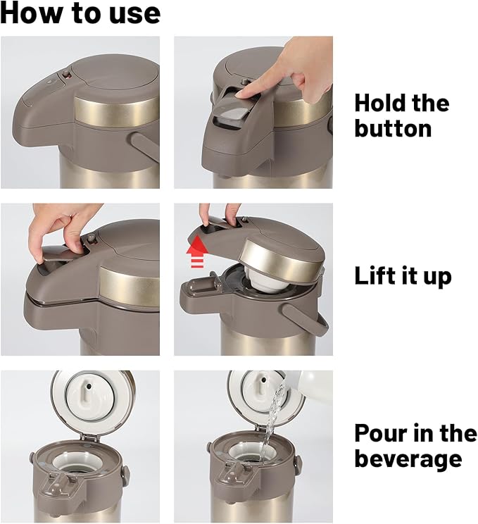 OJOJ 3L/101OZ Thermal Coffee Carafe with Pump, Thermal Beverage Dispenser, Coffee Airpot Stainless Steel Coffee Carafe for Hot Drinks Silver