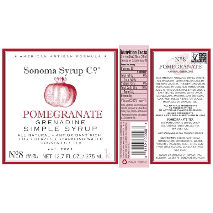 Sonoma Syrup Co Pomegranate Grenadine Simple Syrup, 12.7 oz for Cocktails, Tea, and Baking