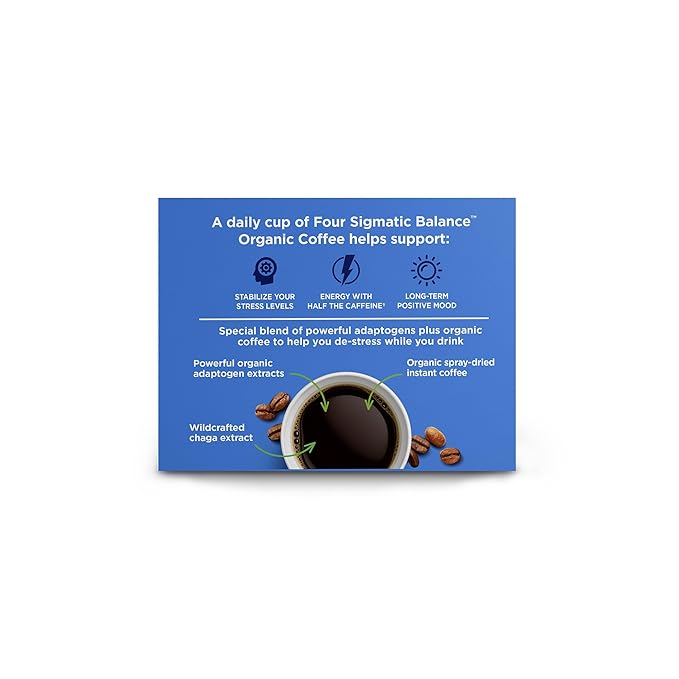 Calm Organic Instant Coffee by Four Sigmatic | Medium Roast Instant Coffee with Organic Reishi and Chaga Mushrooms | Immune Support & Stress Relief | 10 Packets