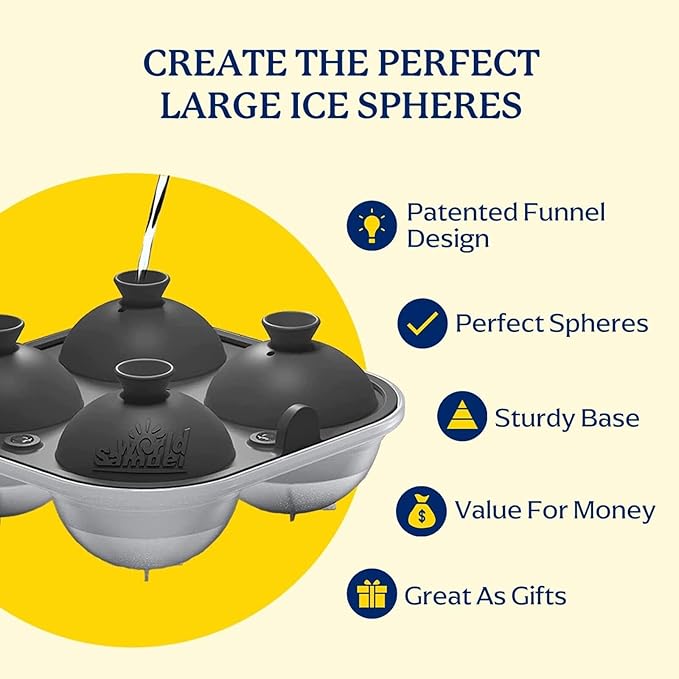 Samuelworld Large Silicone Premium Ice Trays, 2 Inches Big Cubes & 2.5 Inches Sphere Ice Molds - BPA Free, Craft Ice Maker for Gifting, Easy Release - Black(With Ice Bag)