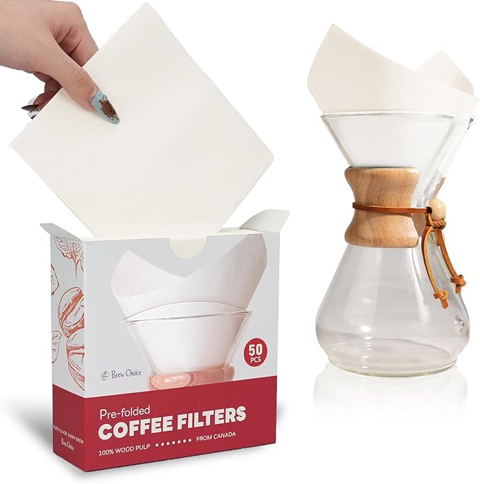 Pre-folded Cone Coffee Filters - 50 Pack, Upgraded 30% Natural Thicker Paper for Pure Taste, Compatible with CHEMEX Pour-Over Coffee Makers