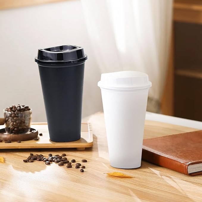 KMAKII 12 oz Reusable Coffee Cups with Lids 8 Pk, To Go Travel Cups, Hot or Cold Drinks, Dishwasher and Microwave Safe, Black