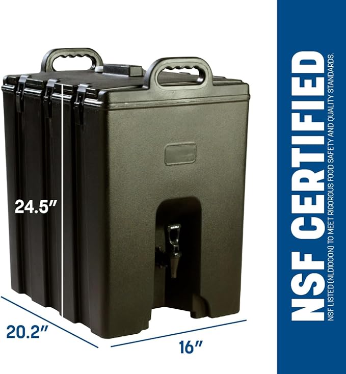 Carlisle FoodService Products Cateraide Insulated Beverage Dispenser with Handles for Catering, Events, Kitchens, and Restaurants, Plastic, 10 Gallons, Black