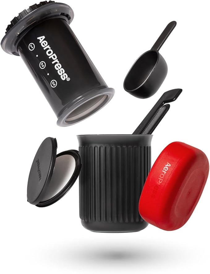 AeroPress Go, Extra Small Portable Coffee Maker Kit, Travel, Hiking & Camping, All-in-One French Press, Pour-Over & Espresso Style Manual Brewer, 2 Min Brew Makes a Less Bitter, More Flavorful Cup
