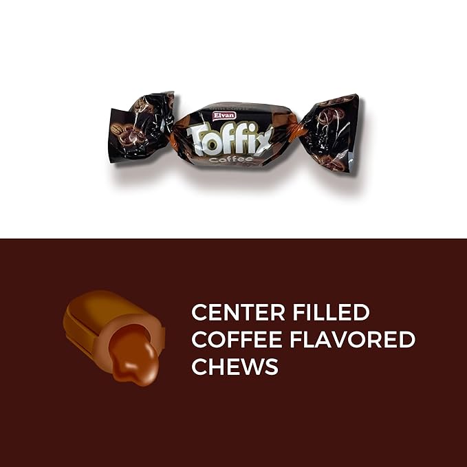 Toffix Coffee Chews, Center-Filled Soft Chewy Candy, 250 Pieces of Individually Wrapped Snacks for Kids & Adults, Coffee Flavored Chewy Candies - 2 Pound Bulk Bag