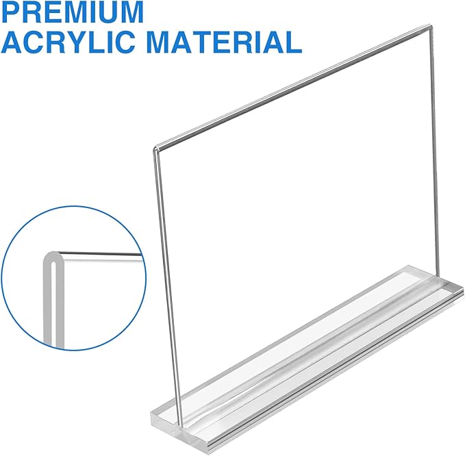 10 Pack Acrylic Sign Holder 11 x 8.5 Horizontal, Double-Sided Stand up Table Top Sign Holders, Clear Acrylic Picture Frame Menu Flyer Paper Holder Display Stand for Office Business Store Wedding Party