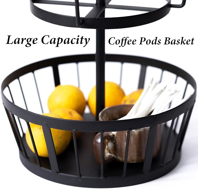 Coffee Cup Tree, Black Metal Coffee Tree Mug Holder, 4 Tiers Cup Trees Stand for 12 Mug Hooks with Storage Basket & Wooden Handle, Mug Rack Countertop for Counter Bar Kitchen