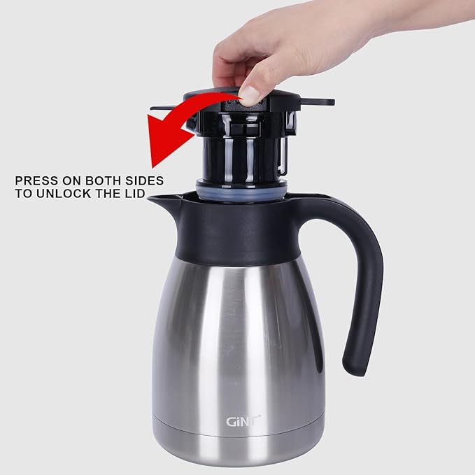 GiNT 34Oz Thermal Coffee Carafe, Insulated Stainless Steel Coffee Carafes for Keeping Hot/Double Walled Vacuum Coffee Carafe (Silver, 1L)