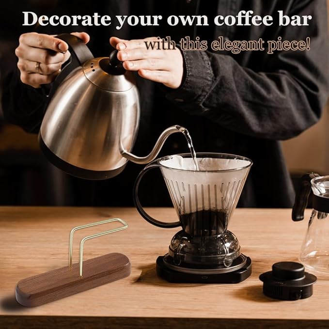 DICOSMETIC 1Set Coffee Filter Holder Cone Coffee Filter Holder Storage Wood Stainless Steel Paper Filters Stand Filters Storage Dispenser Rack for Bar Home Office