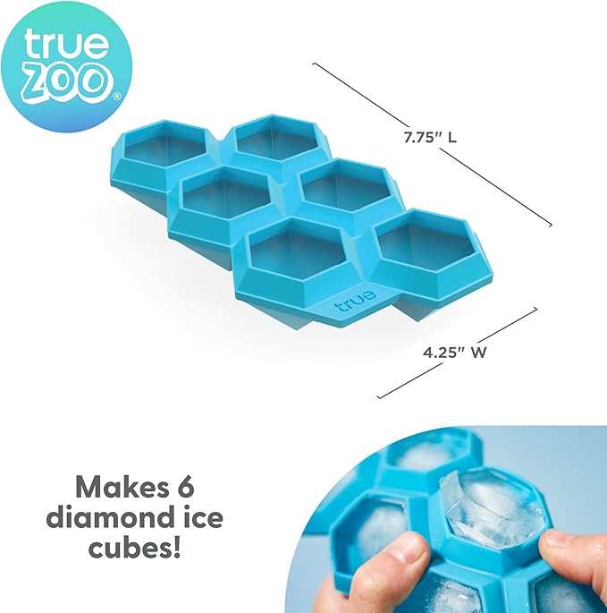 TrueZoo Iced Out Diamond Ice Tray, Easy Release Silicone Ice Mold for Whiskey, Cocktails, Spirits, Iced Tea, Beverages, Bar Cart Accessories, Kitchen & Home Bar Gifts, Set of 1, Blue