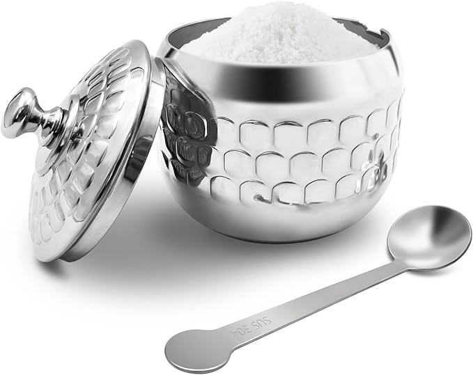 Stainless Steel Sugar Bowl Coffee Seasoning Jar Condiment Pot Spice Container Canister Cruet with Lid and Spoon