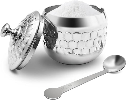 Stainless Steel Sugar Bowl Coffee Seasoning Jar Condiment Pot Spice Container Canister Cruet with Lid and Spoon