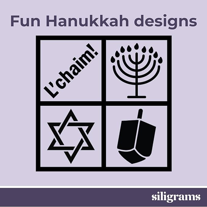 SILIGRAMS - Hannukah Ice Cube Mold Tray - Bartender 2" Cocktail Ice Tray Molds for Whiskey - Custom Personalized Ice Cube Mold - Monogram Designer Ice Tray - Reusable Silicone Ice Trays