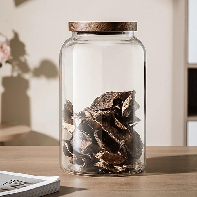 Large Glass Jars with Airtight Wooden Lid, Food Storage Glass Canister, Clear Cereal Storage Container for Flour, Sugar, Coffee Beans, Snack (40 FL OZ (1200ml))