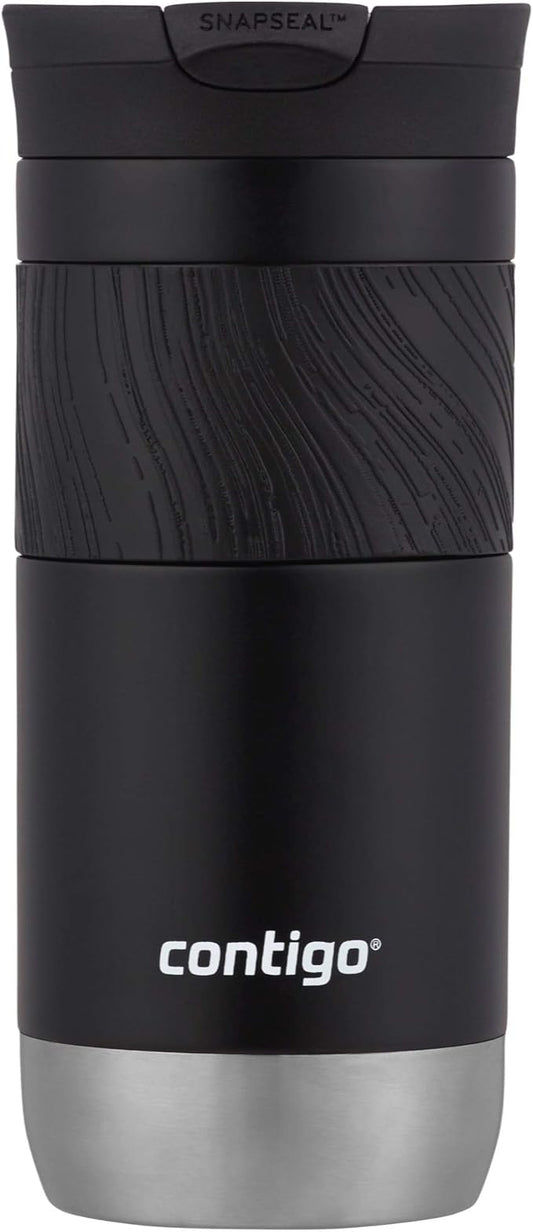Contigo Byron Vacuum-Insulated Stainless Steel Travel Mug with Leak-Proof Lid Reusable Coffee Mug or Water Bottle BPA-Free 16oz Licorice Keeps Beverages Hot for 6 Hours or Cold for 12 Hours