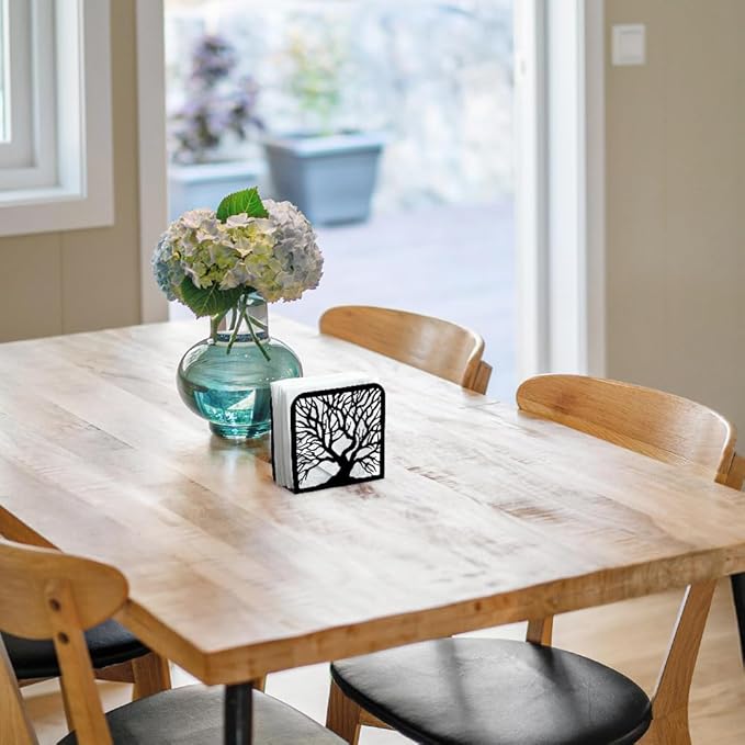 Tree Trunk Decorative Black Metal Napkin Holder for Table, 4.9" x 4.9" x 1.9" Standing Napkin Holder for Home Kitchen Restaurant Picnic Party Coffee Bar Dining Room