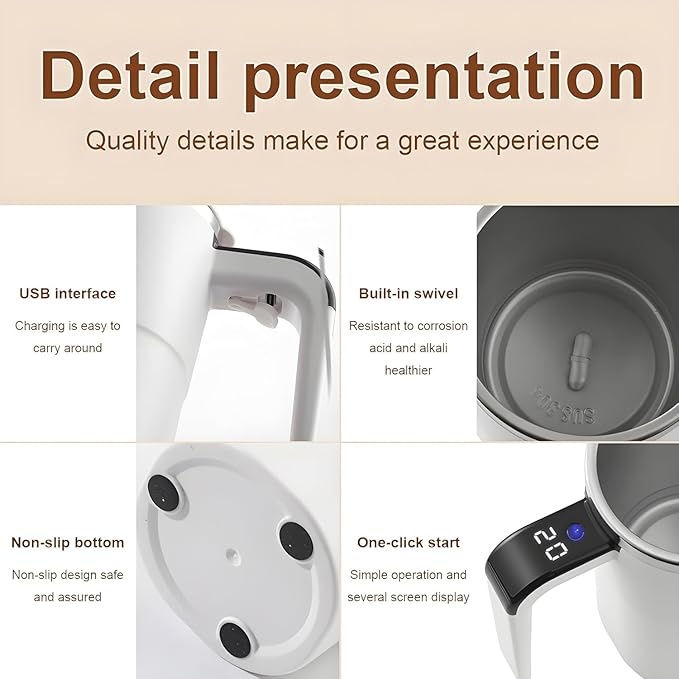 Electric Coffee Mug With a Built-In Lcd Thermometer, 380ML/13OZ Prevent Overflow Self-Stirring Magnetic Coffee Cup, Perfect for Brewing Coffee, Milk, Cocoa, Etc. (Black)