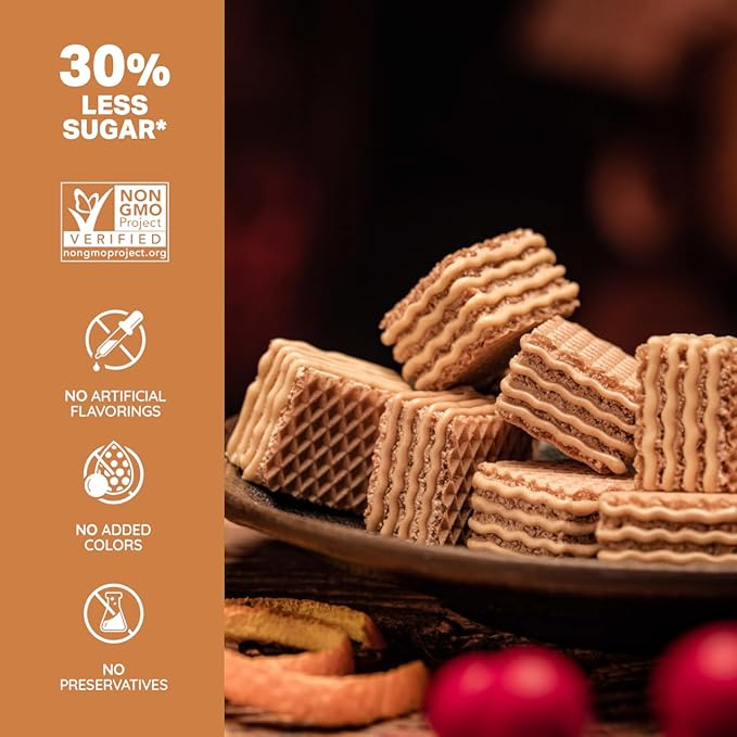 Loacker Quadratini Gingerbread Wafer Cookies LARGE - Limited Holiday Edition Premium Crispy Bite Size Wafers with Gingerbread Cream Filling - 30% Less Sugar - Resealable Family Pack - LARGE Snack Bag 250g/8.82oz, Multipack of 6