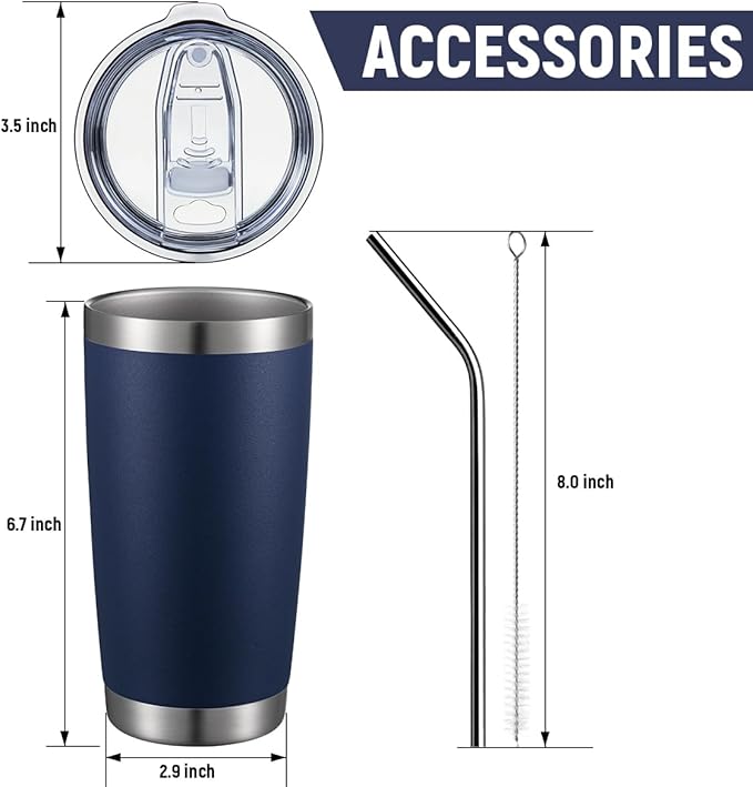 COMOOO 20oz Stainless Steel Navy Tumbler Bulk with Lid and Straw Insulated Coffee Tumbler Cup Double Wall Vacuum Travel Mug for Cold Drinks and Hot Beverage (Navy, 4 Pack)