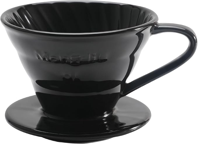 Mongdio V60 Ceramic Pour Over Coffee Dripper, Reusable Porcelain Portable Pour Over Coffee Maker, Slow Brewing Accessories with 1 Holes for Home - Size 01 Black