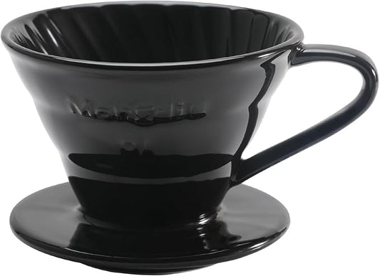 Mongdio V60 Ceramic Pour Over Coffee Dripper, Reusable Porcelain Portable Pour Over Coffee Maker, Slow Brewing Accessories with 1 Holes for Home - Size 01 Black