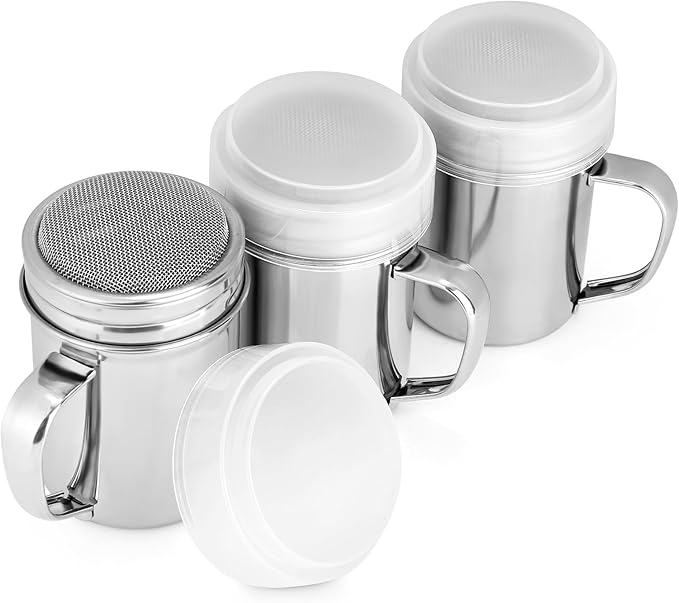 Accmor 3 Pack Powdered Sugar Shaker Duster, Cinnamon Shaker Flour Sifter, Fine Mesh Stainless Steel Dredge for Baking Soda Flour Cinnamon Cocoa