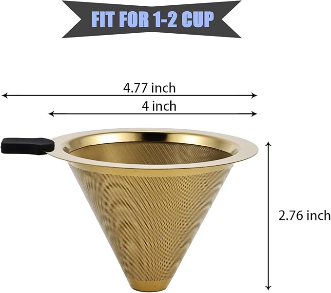 Small Size Pour Over Coffee Filter Dripper, Stainless Steel Metal Cone Drip Coffee Filter, Paperless and Permanently Reusable, Double Mesh Coffee,Tea Filter for 1-2 Cups