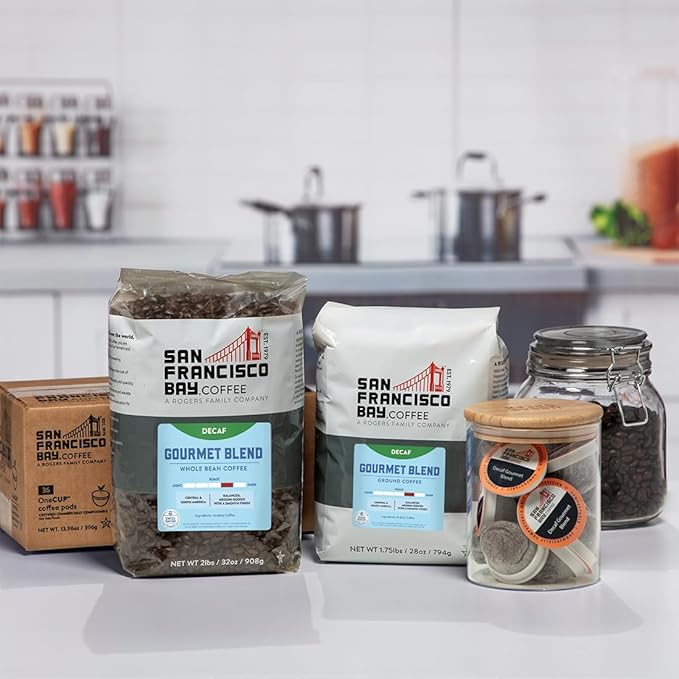 San Francisco Bay Coffee - Decaf Medium-Dark Roast Whole Bean Coffee - Decaf Gourmet Blend (2 lb bag) - Swiss Water Processed