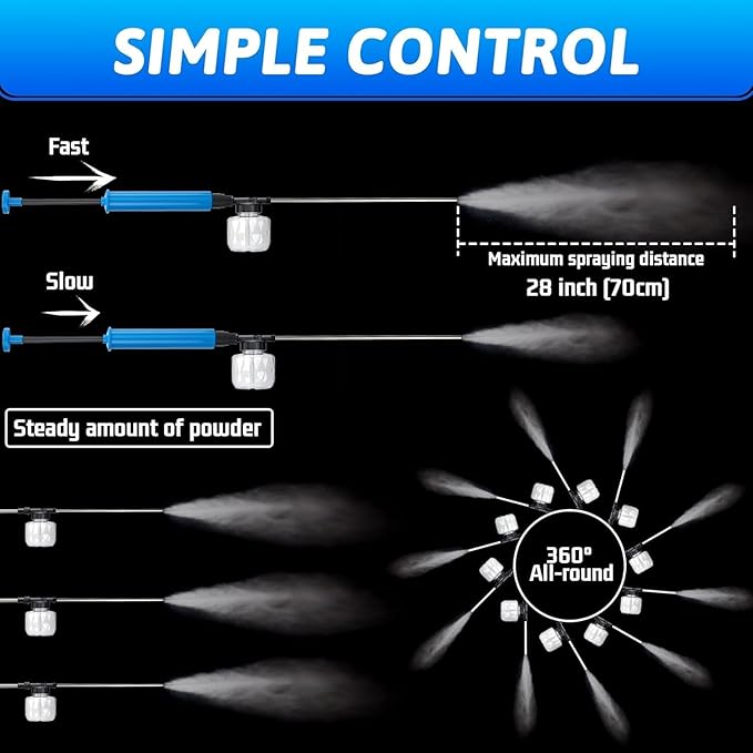 Diatomaceous Earth Powder Duster,Adjustable Powder Sprayer 24.5" to 44" with Push-Pull Air Pump,Stainless Steel Rod,8.5oz Transparent Tank,Powder Applicator for Indoor Outdoor Use