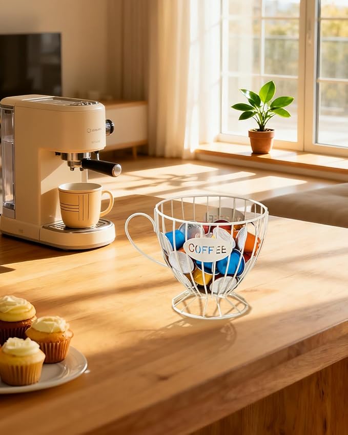 Coffee Pod Holder Large Capacity Coffee Pod Storage Metal Kitchen Countertop Organizer for Home Office White