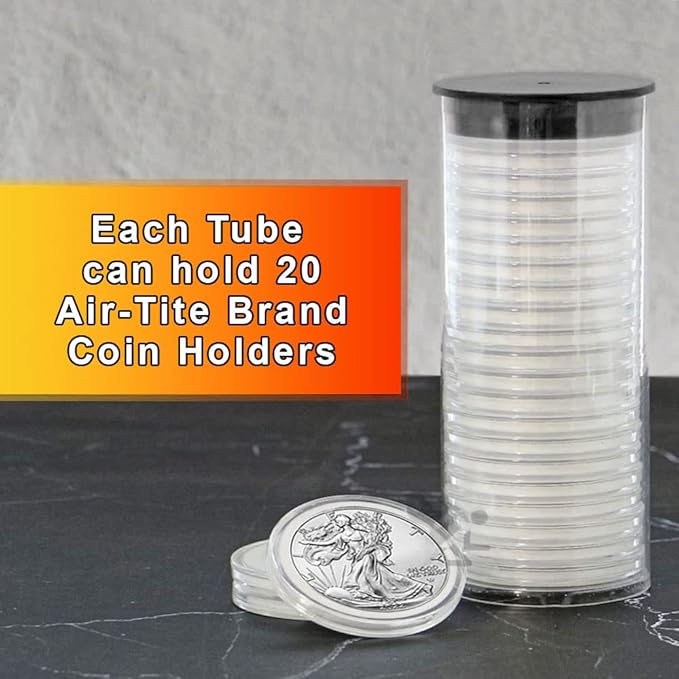 OnFireGuy 20 40mm Ring 1oz Silver Eagle, Kookaburra, Kangaroo Coin Holders & Capsule Storage Tube (Black Lid & White Ring Holders)