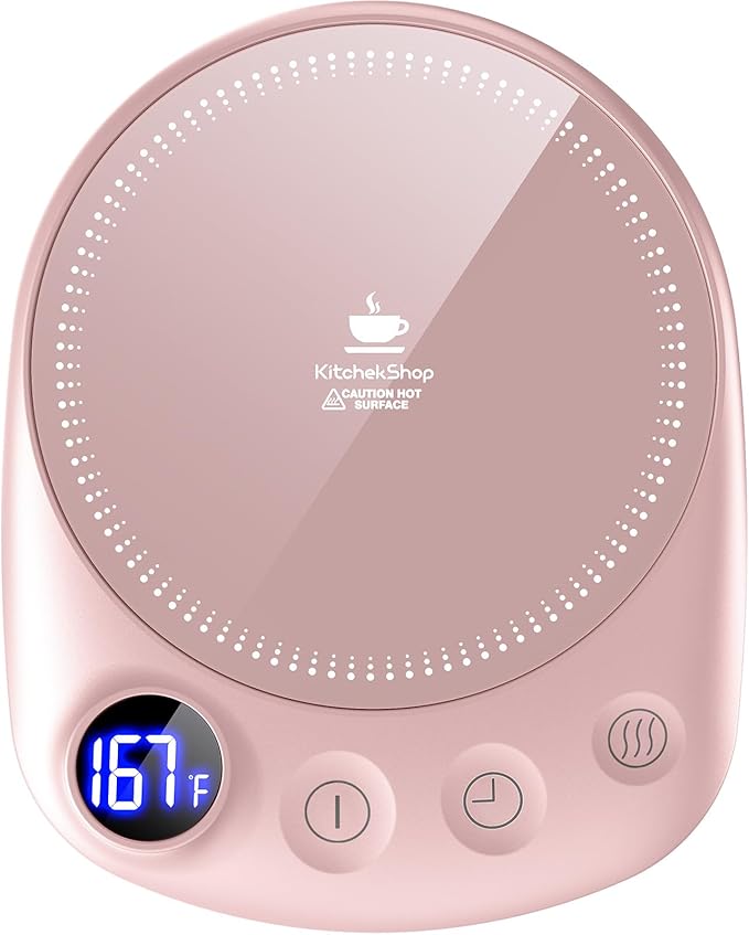 Coffee Mug Warmer - Fastest Heating & Highest Temperature, Coffee Cup Warmer for Desk Auto Shut Off, 4 Temp Settings & 1-12H Timer, Smart Electric Beverage Warmer for Coffee, Tea (Pink)