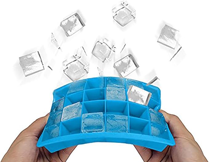 Ice Cube Tray, Silicone Square Ice Trays Easy Release Stackable Ice Cube Mold with Removable Lid, 24 Cavity (2 Pack, Sky Blue)