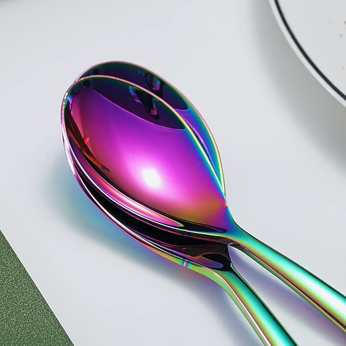 Rainbow Dinner Spoons 6 Piece, 8.1'' Stainless Steel Tablespoons, Soup Spoons, Dessert Spoons, Spoons Silverware for Home, Kitchen or Restauran,Dishwasher Safe