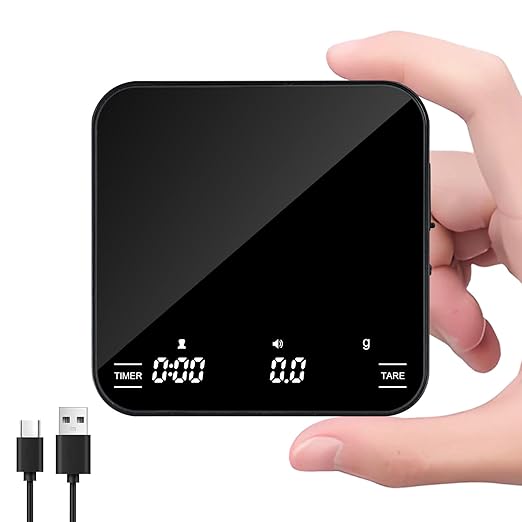 Digital Coffee Scale with Timer/Tare, 2kg/0.1g Precision Espresso Scale, Food Scale Rechargeable, Multiple Modes: Pour-Over/Espresso/Water Flow Speed, LED Display Kitchen Scale with g/oz/ml
