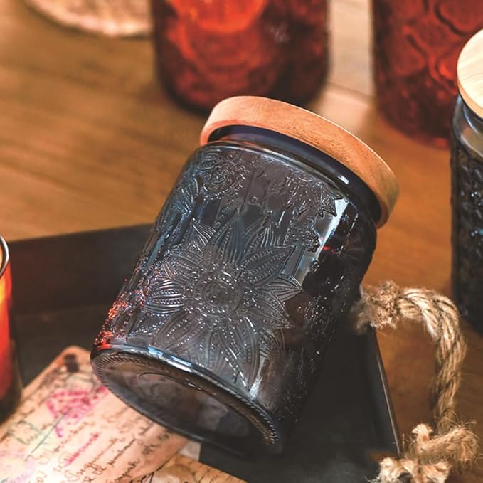 ANSQU Vintage 23.7oz Glass Mason Jar with Solid Wood Lid - Decorative Storage Canister for Tea, Coffee, Cookies, Candy, Bath Salts, Laundry Detergent - Kitchen & Bathroom Organizer (Blue, 1 Pack)